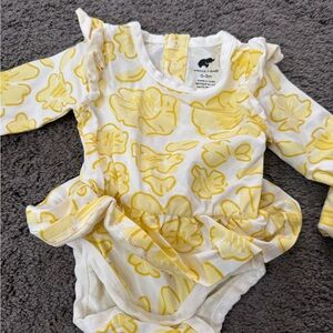 New Monica & Andy Yellow Floral Ruffle Bodysuit One-Piece and blanket